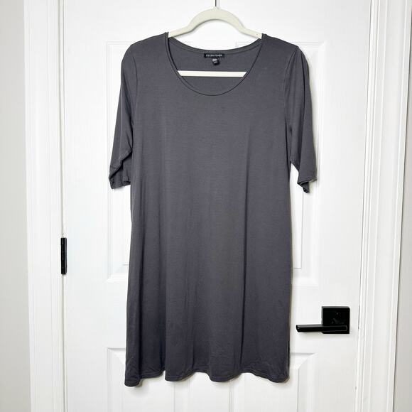 Eileen Fisher Size M Charcoal Grey Short Sleeve Tunic‎ Length Top Lagenlook - Picture 1 of 4